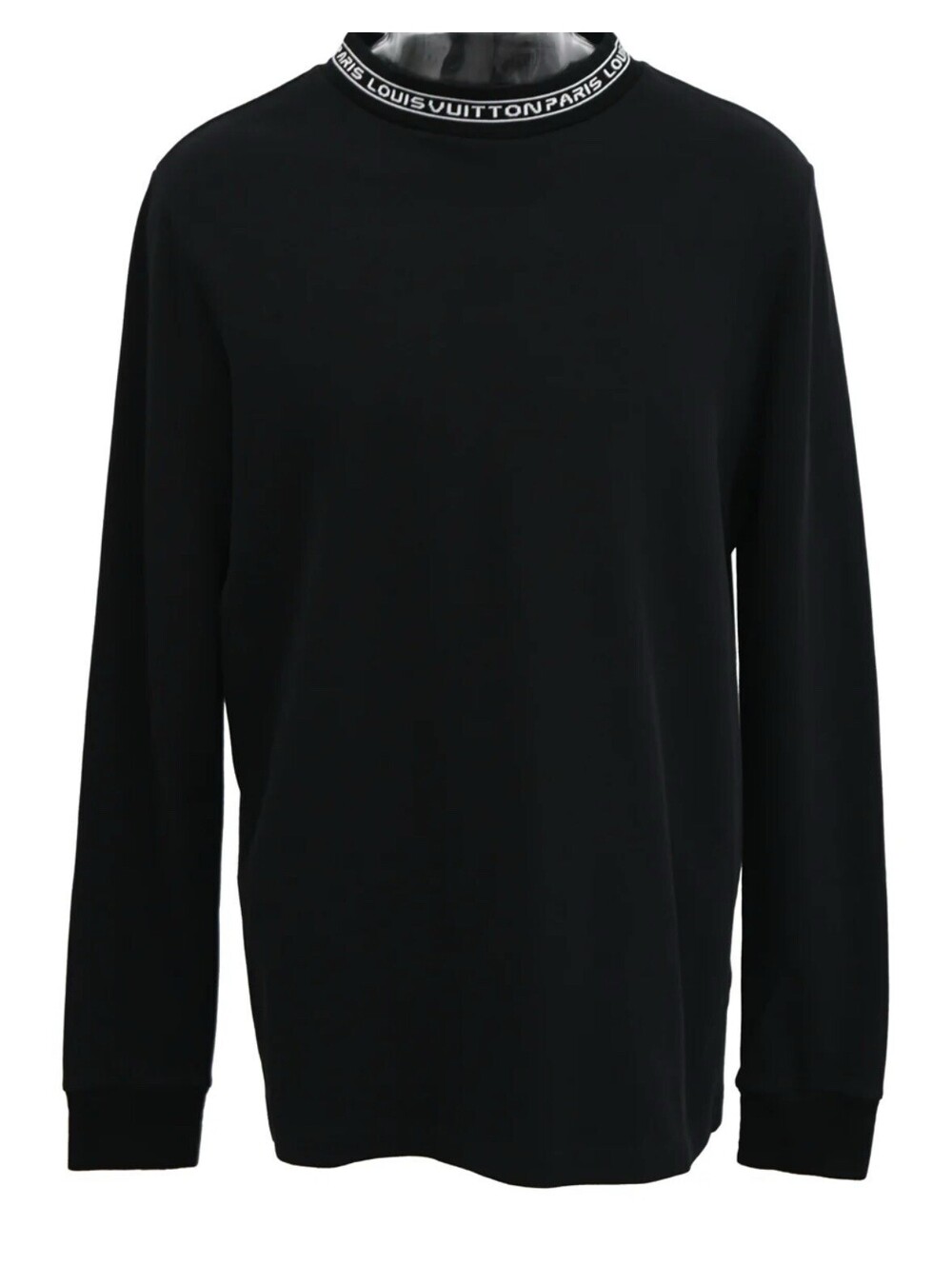 LOUIS VUITTON Logo Intarsia Rib Knit Collar Long Sleeve Tee In Black-Small